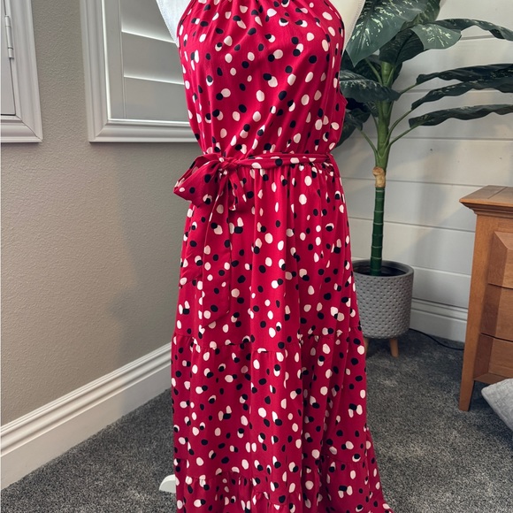 Miss Sparkling Red Polka Dot Halter Dress Midi Maxi Size Large NWT - Picture 2 of 5